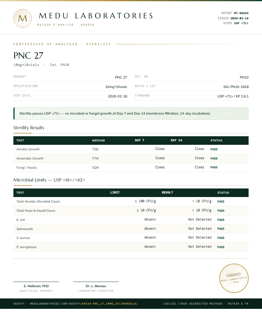 PNC 27 Sterility report by Medu Laboratories