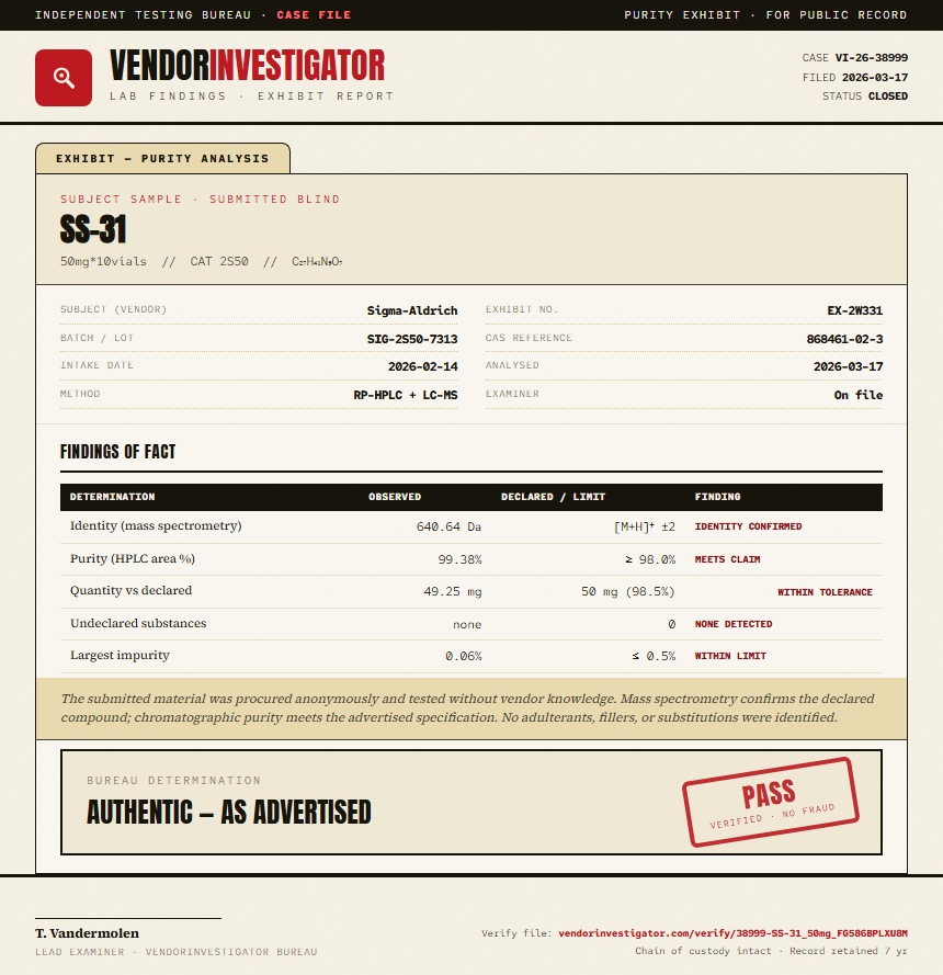 SS-31 Purity (HPLC) report by VendorInvestigator